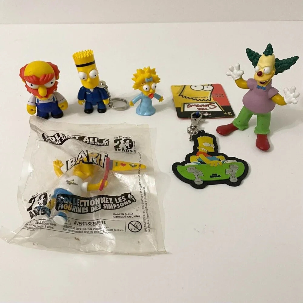Lot of 6 The Simpsons Toys Keychains Bart Krusty the Clown Maggie Groundskeeper